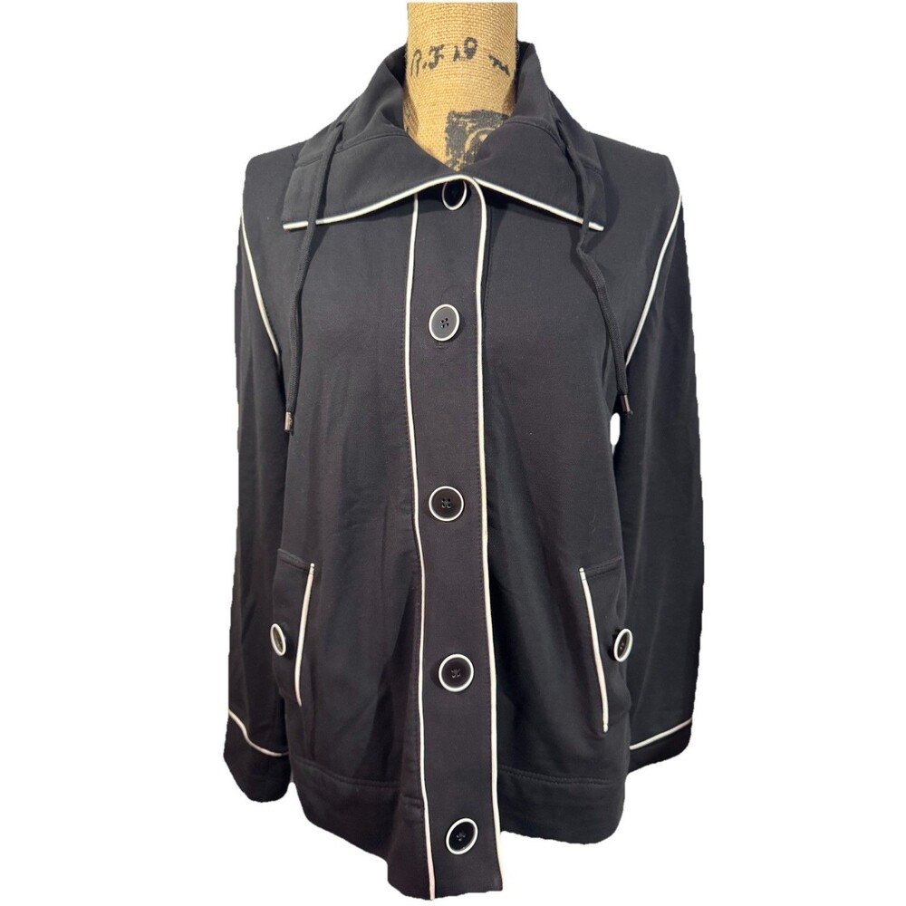 Jones New York Signature Large Black Jacket With White Trim And Large Buttons